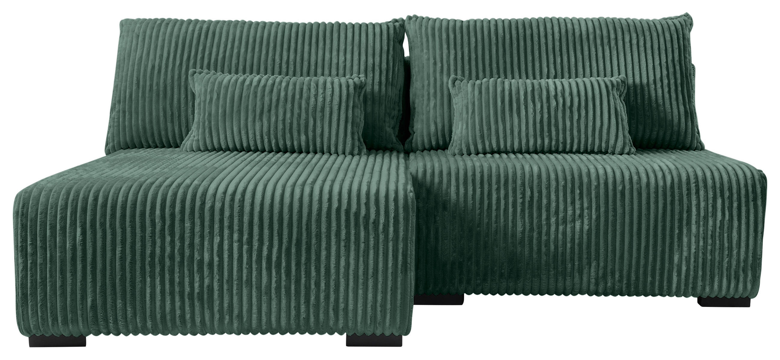 ECKSOFA in Cord Dunkelgrün  - Dunkelgrün/Schwarz, Modern, Holz/Textil (145/210cm) - MID.YOU