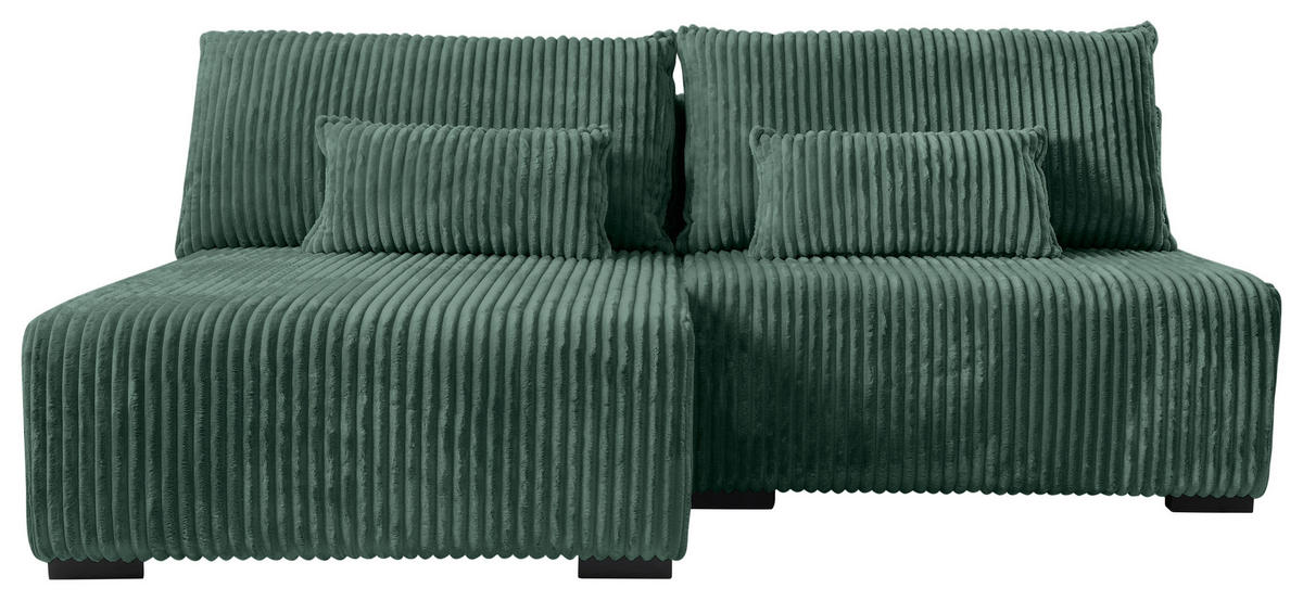 ECKSOFA in Cord Dunkelgrün  - Dunkelgrün/Schwarz, Modern, Holz/Textil (145/210cm) - MID.YOU