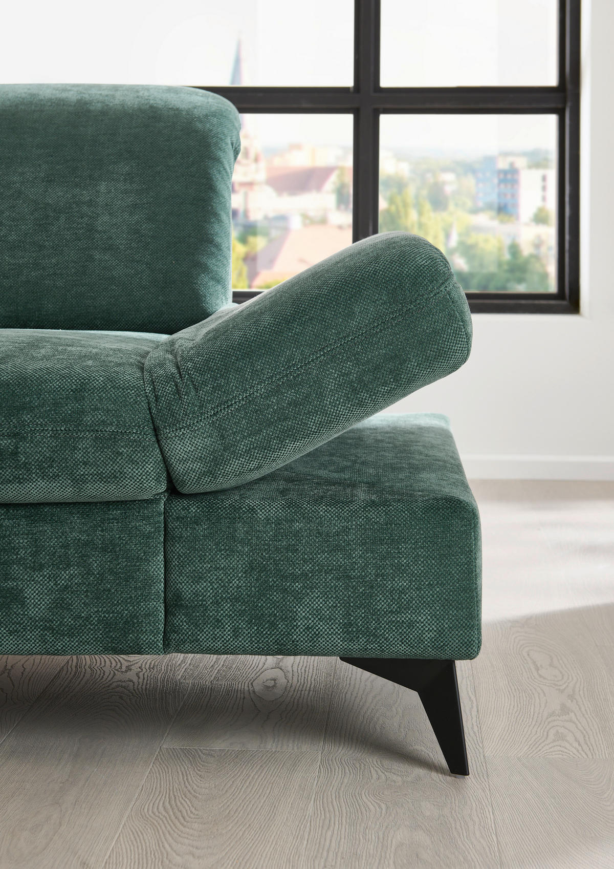 ECKSOFA Dunkelgrün Chenille  - Dunkelgrün/Schwarz, Design, Textil/Metall (198/288cm) - Beldomo Style
