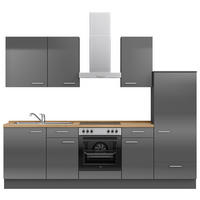 KÜCHENLEERBLOCK 270 cm   in Eichefarben, Schieferfarben  - Schieferfarben/Edelstahlfarben, MODERN, Holzwerkstoff/Metall (270cm) - Nobilia