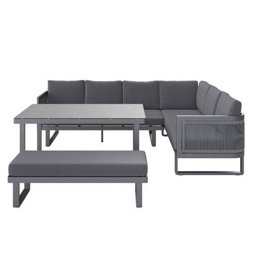 Thumbnail - Ambia Garden Dining-Loungeset, Anthrazit, Metall, Kunststoff, Glas, Textil, Eckteil, L-Form, 240x190 cm, Tisch mit Glasp...