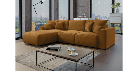 ECKSOFA Rostfarben Cord Zierkissen, Rückenkissen, Bettkasten, Schlaffunktion, Rücken echt, Liegefläche im Originalstoff  - Chromfarben/Rostfarben, KONVENTIONELL, Kunststoff/Textil (195/293cm) - Carryhome