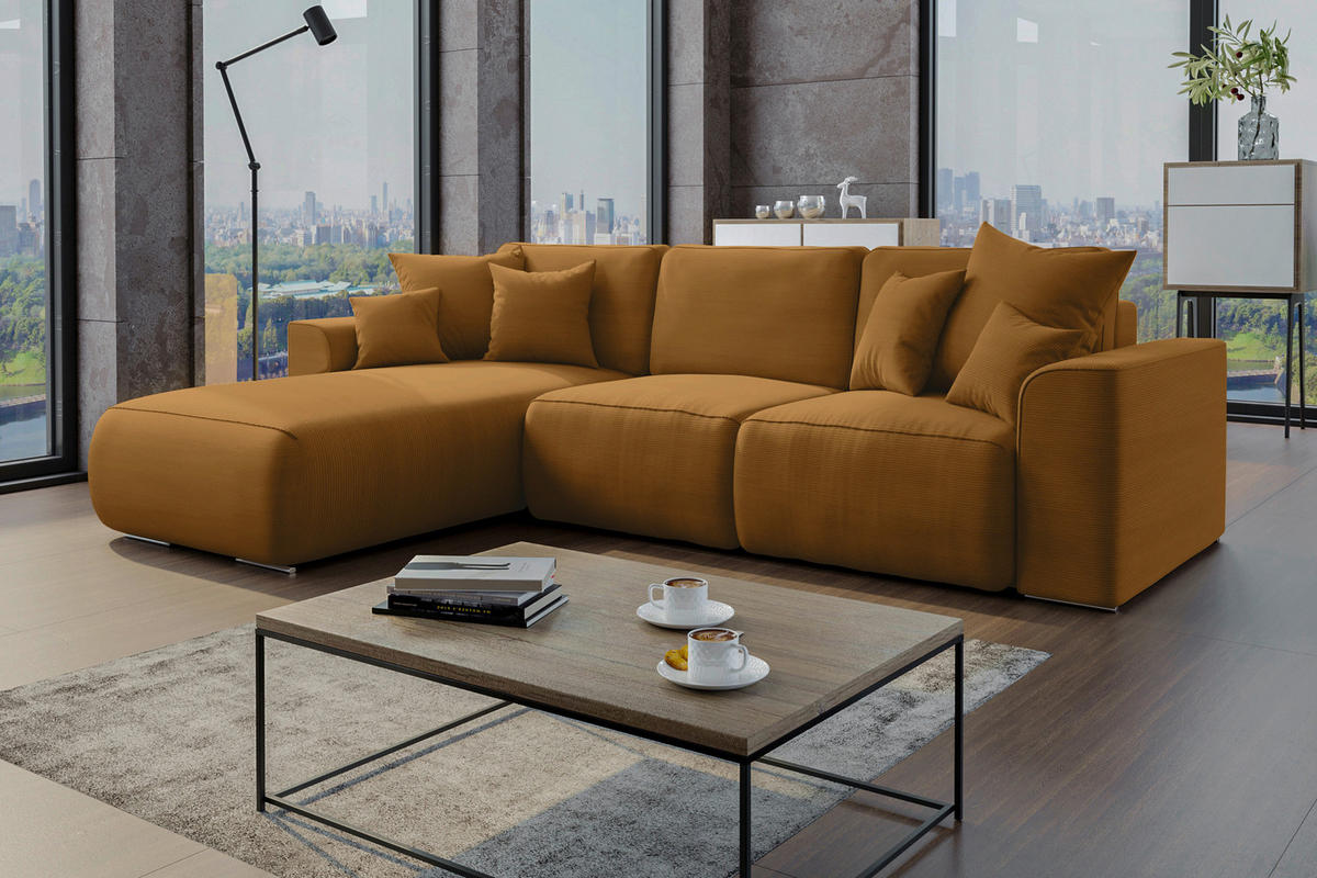 ECKSOFA in Cord Rostfarben  - Chromfarben/Rostfarben, Konventionell, Kunststoff/Textil (195/293cm) - MID.YOU
