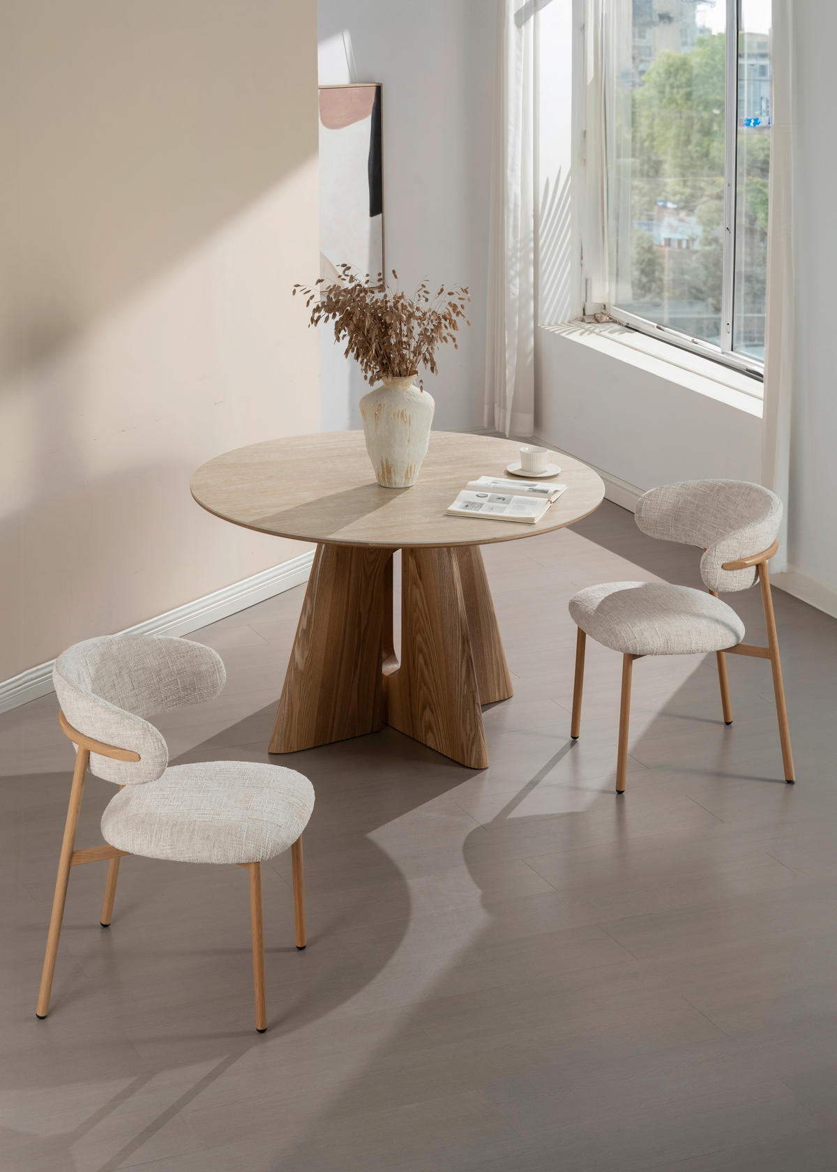 STUHL   Leinenoptik  Beige  - Eichefarben/Beige, Basics, Holz/Textil (55/80/57cm) - Livetastic
