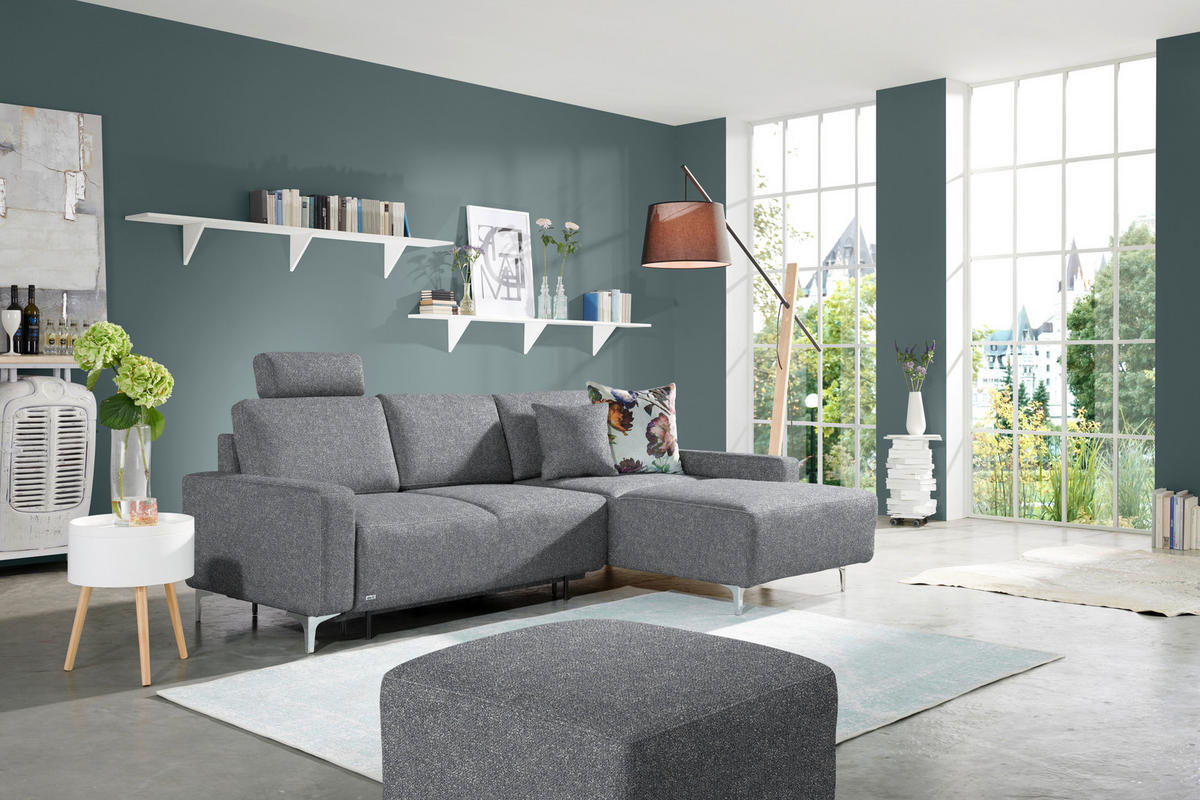 ECKSOFA  in Mikrovelours Grau  248/160 cm  - Alufarben/Grau, Design, Textil/Metall (248/160cm) - Sedda