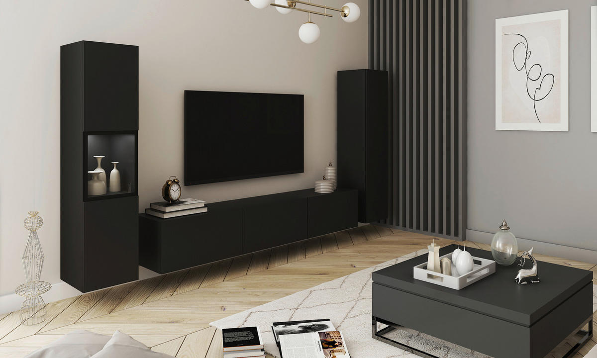 DNEVNI REGAL,  črna  - siva/črna, Design, steklo/leseni material (240/130/31cm) - MID.YOU