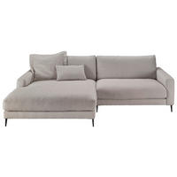 ECKSOFA Hellgrau Flachgewebe Rücken echt  - Hellgrau/Schwarz, Design, Textil/Metall (190/272cm) - Pure Home Lifestyle