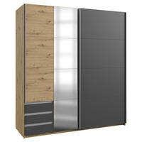 Dulap Cu Uși Culisante, 179/198/64 cm, culoare lemn stejar, grafit - culoare lemn stejar/grafit, Basics, metal/material pe bază de lemn (179/198/64cm) - Livetastic