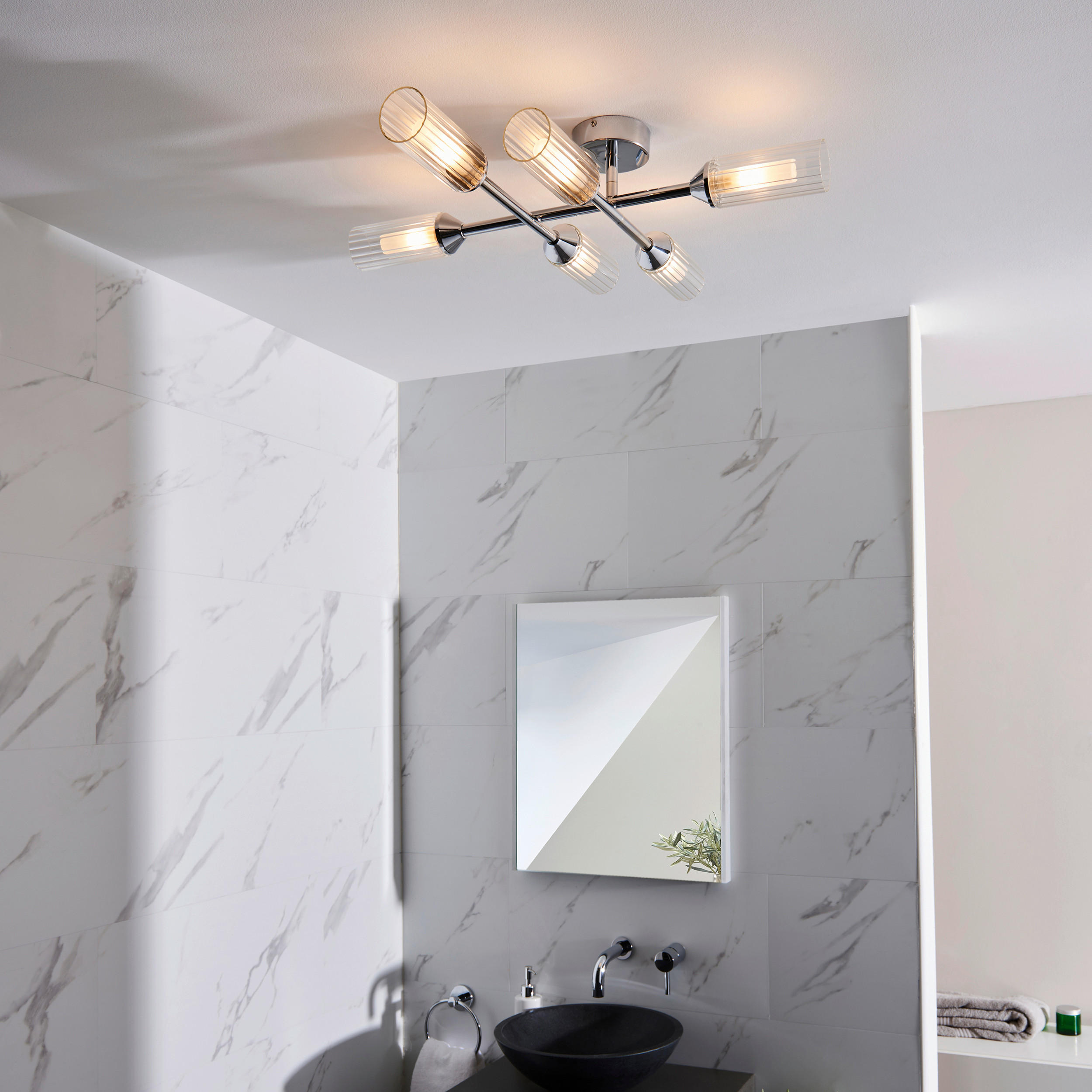 BADEZIMMER-DECKENLEUCHTE  67/12 cm    - Klar/Schwarz, KONVENTIONELL, Glas (67/12cm) - ENDON