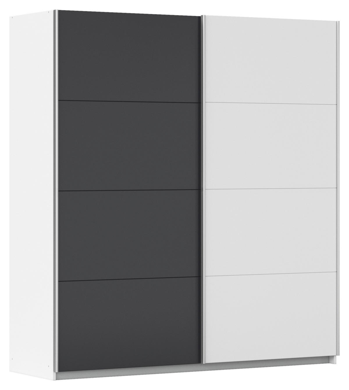 SCHWEBETÜRENSCHRANK in Graphitfarben, Weiss  - Weiss/Alufarben, Modern, Holzwerkstoff/Metall (181/197/61cm) - Rauch Möbel