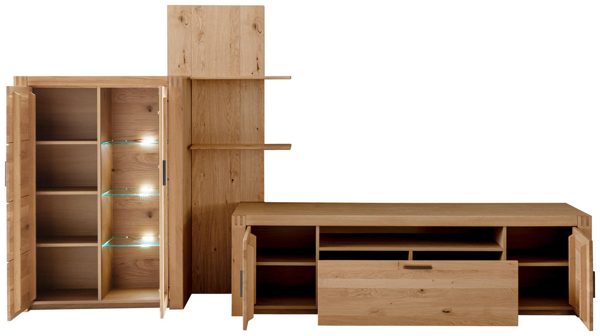 WOHNWAND 3-teilig  in Eichefarben 332/184/50 cm  - Eichefarben/Anthrazit, Design, Glas/Holz (332/184/50cm) - Livetastic
