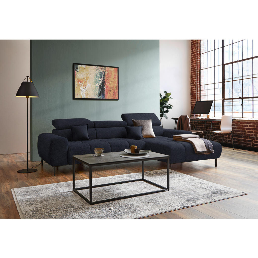 Thumbnail - Welnova Ecksofa, Schwarz, Textil, Uni, 5-Sitzer, Ottomane rechts, L-Form, 270x177 cm, Made in EU, Typenauswahl, Stoffaus...