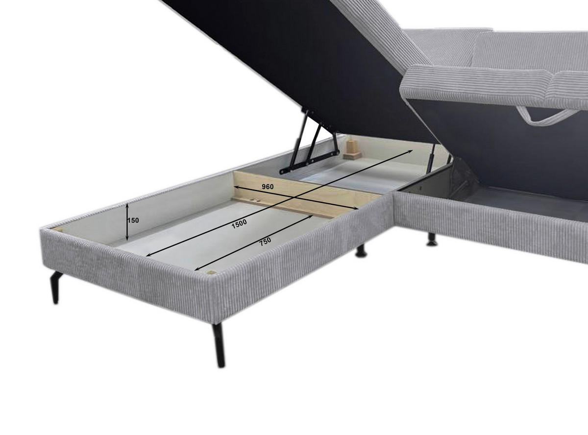 ECKSOFA inkl. Funktionen Creme Velours Bettkasten, Sitzvorzug  - Creme/Schwarz, KONVENTIONELL, Textil/Metall (206/253cm) - Venda