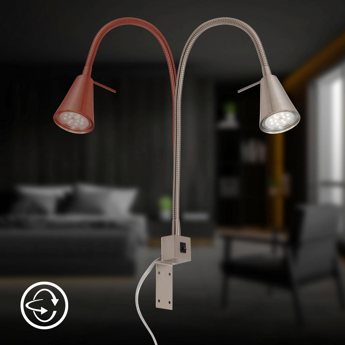 LED-WANDLEUCHTE 20.5/45 cm   - Nickelfarben, KONVENTIONELL, Metall (20.5/45cm)