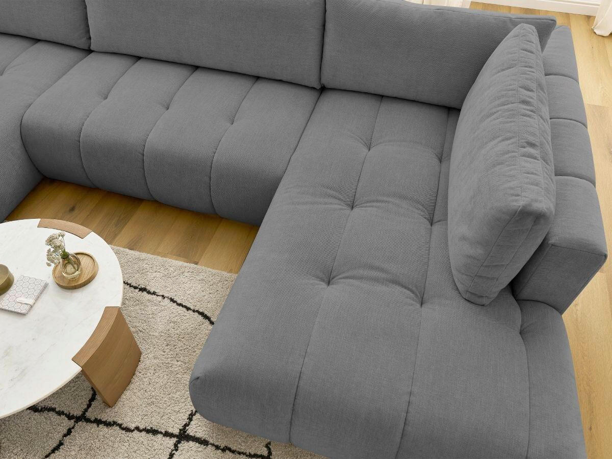 WOHNLANDSCHAFT  FUJI  Dunkelgrau Leinenoptik  - Dunkelgrau/Schwarz, MODERN, Kunststoff/Textil (160/377/204cm)