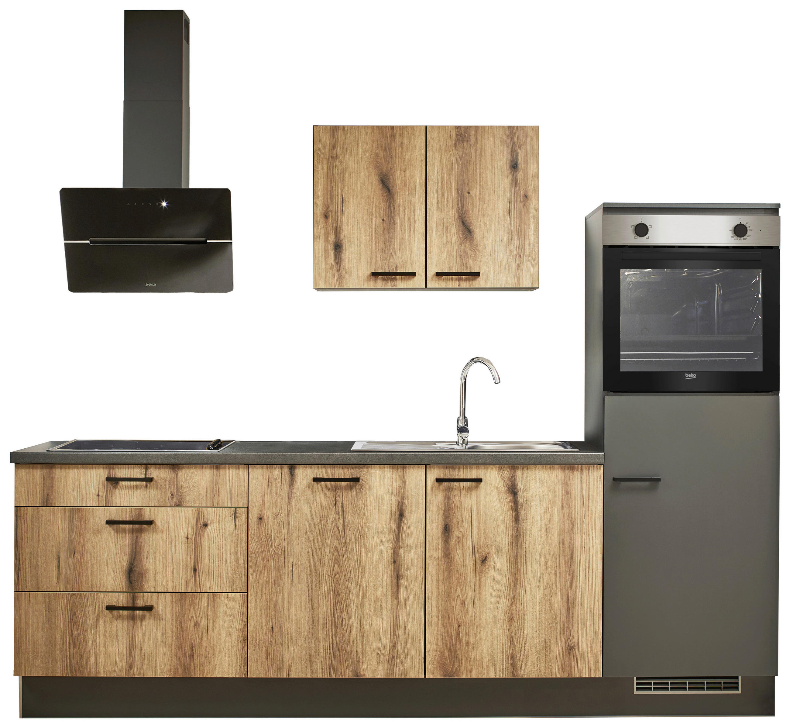 KÜCHENLEERBLOCK 260 cm   in Graphitfarben, Eichefarben  - Eichefarben/Lavagrau, Design, Holzwerkstoff/Metall (260cm) - Pino