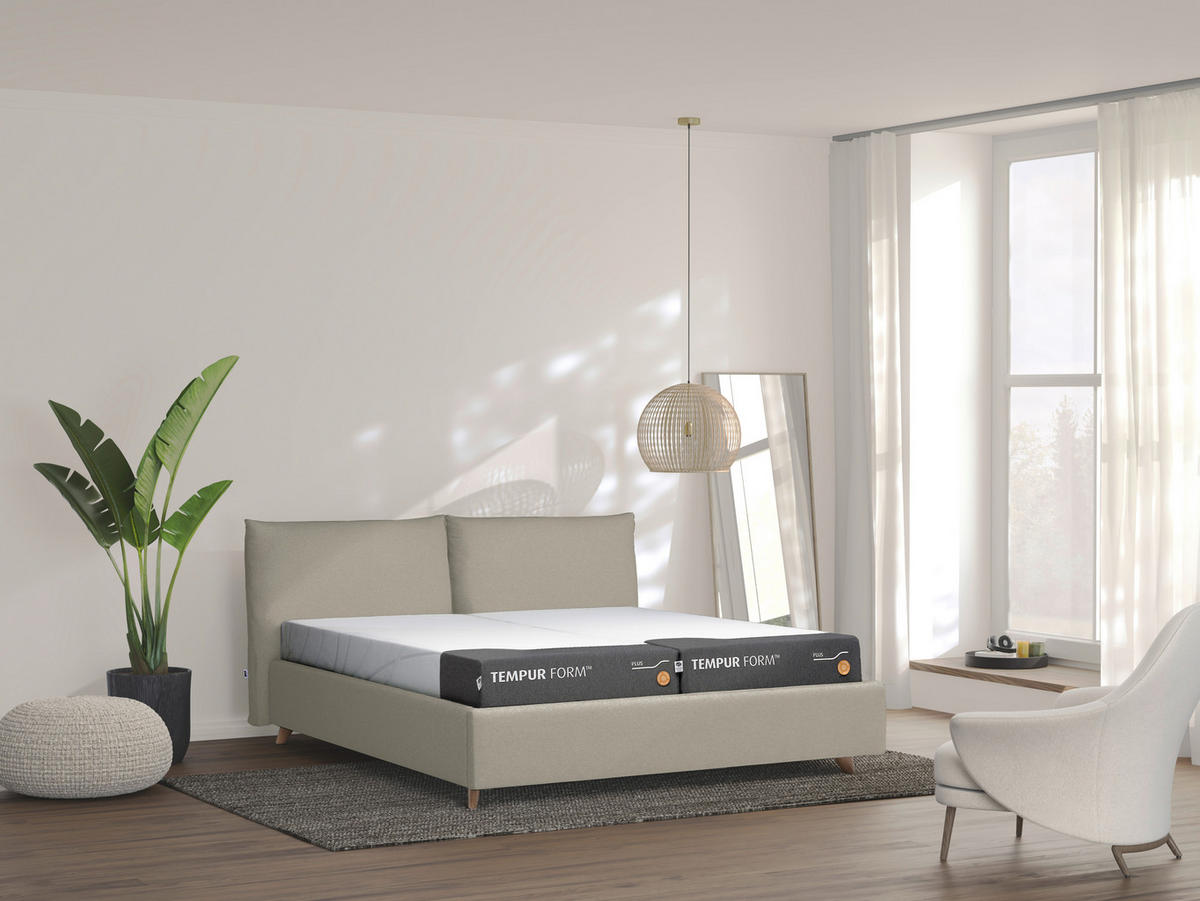 POLSTERBETT 180/200 cm,  in Beige, Bettkasten,  - Eichefarben/Beige, KONVENTIONELL, Textil (180/200cm) - Tempur