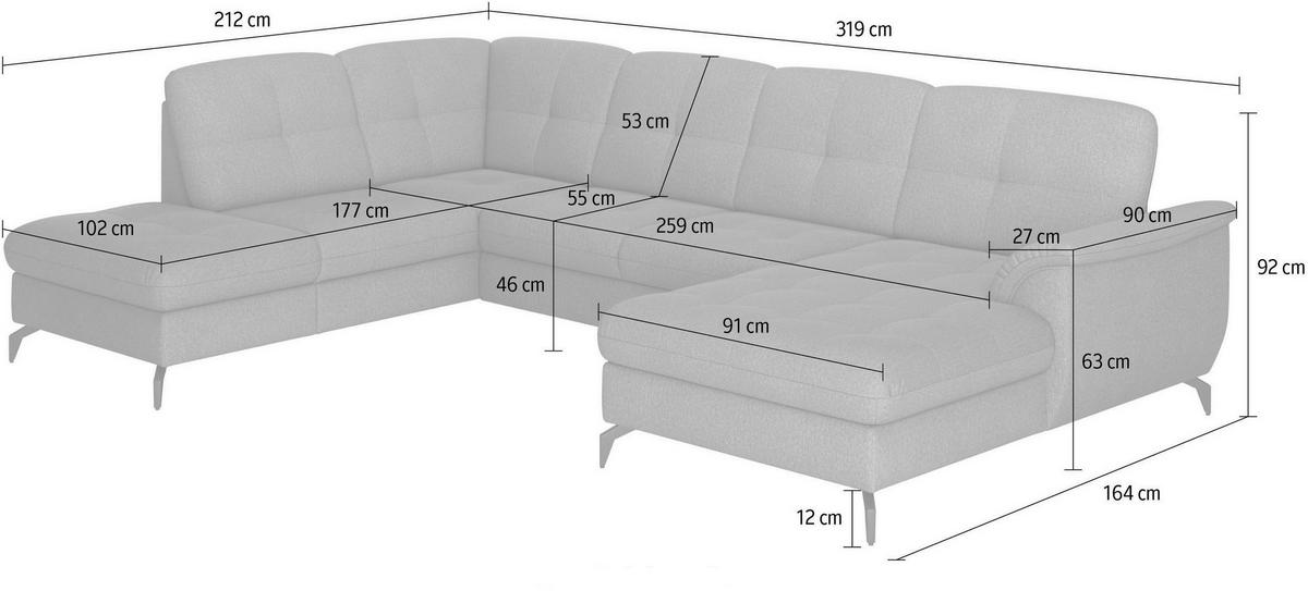WOHNLANDSCHAFT in Vliesstoff Kombination Echtleder/Stoff Mokka  - Schwarz/Mokka, Modern, Leder/Textil (212/319/164cm) - Sit & More