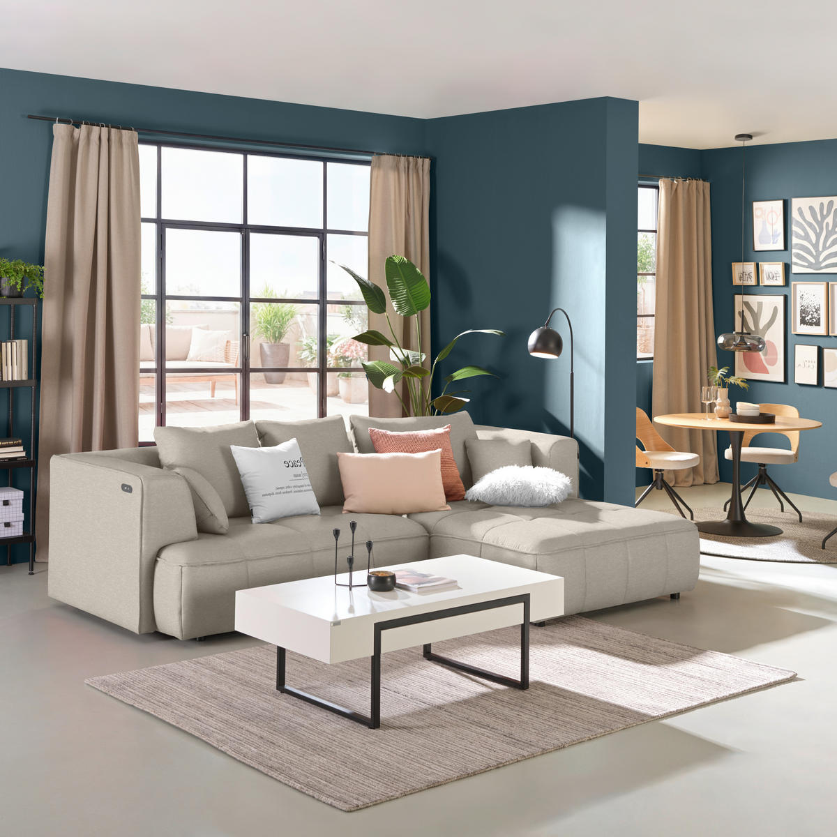 ECKSOFA  in Webstoff Creme  288/188 cm  - Creme/Schwarz, Design, Kunststoff/Textil (288/188cm) - Welnova