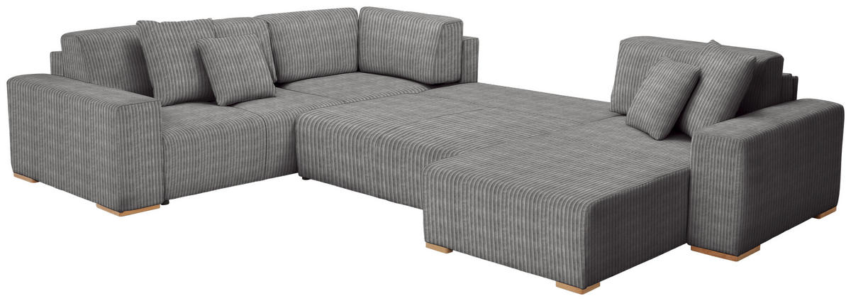 WOHNLANDSCHAFT in Cord Grau  - Buchefarben/Schwarz, KONVENTIONELL, Holz/Kunststoff (283/371/208cm) - Livetastic
