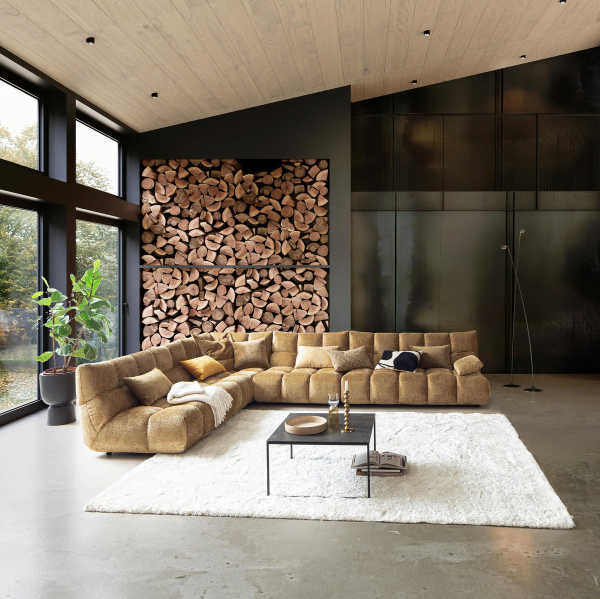 HOCKER Chenille Goldfarben  - Goldfarben/Schwarz, MODERN, Kunststoff/Textil (143/41/73cm) - Pure Home Lifestyle