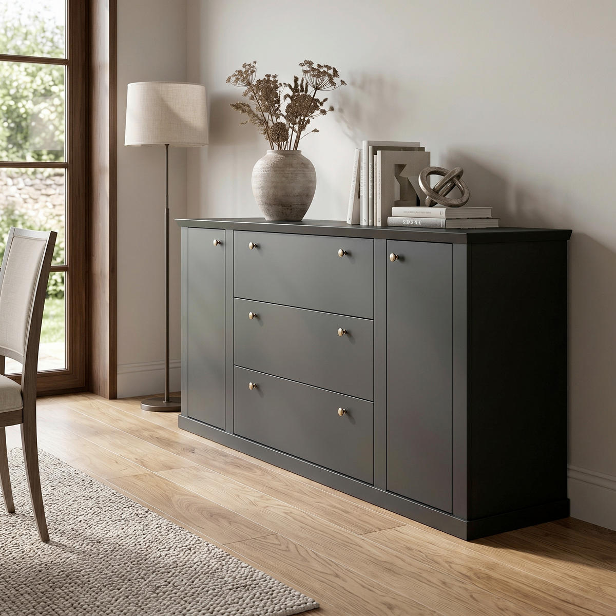 SIDEBOARD  205/92/42 cm 3 Schublade(n)  - Eichefarben/Messingfarben, Design, Holzwerkstoff/Metall (205/92/42cm) - MID.YOU