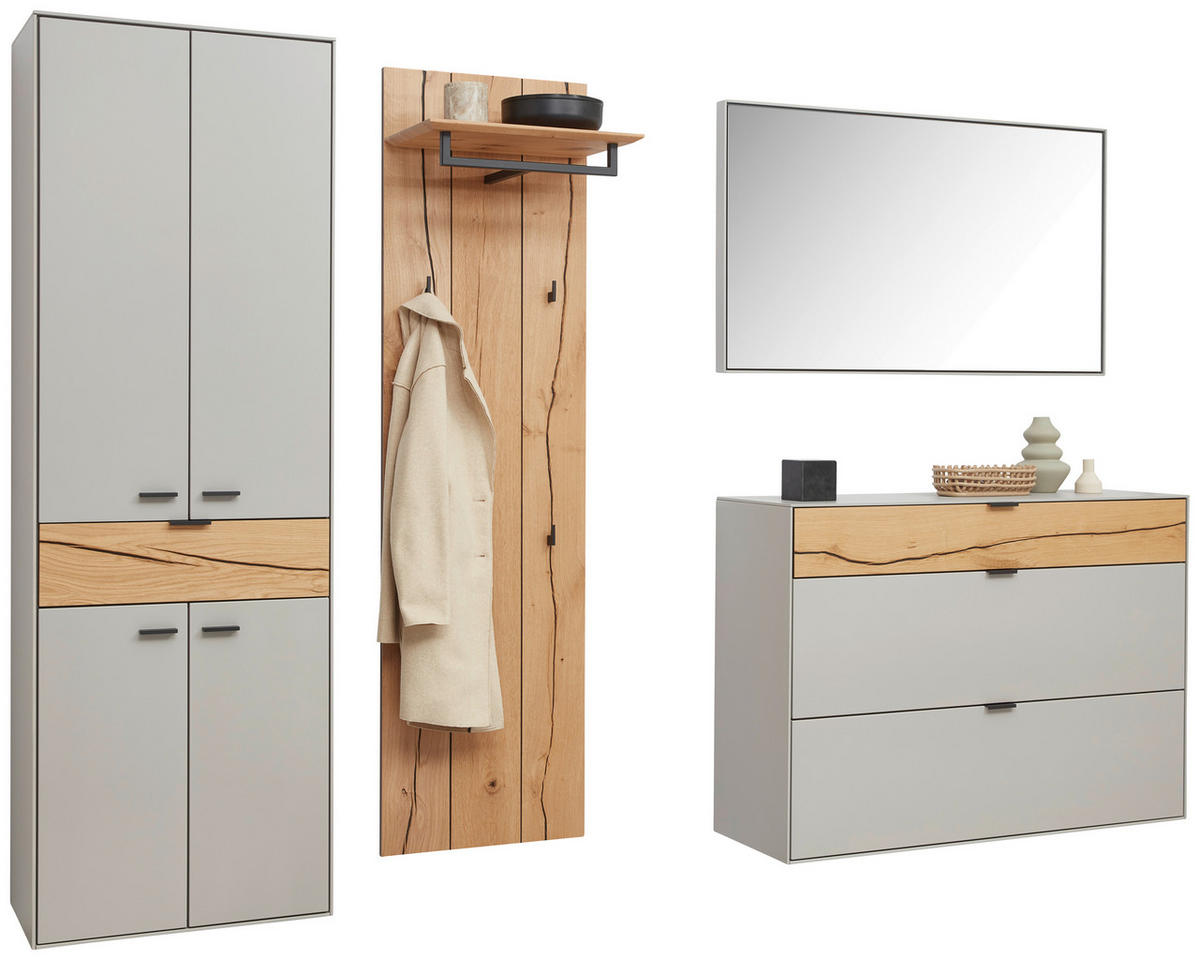GARDEROBE 4-teilig  in 265,7/205,5/37,1 cm  - Wildeiche/Grau, Design, Glas/Holz (265,7/205,5/37,1cm) - Dieter Knoll