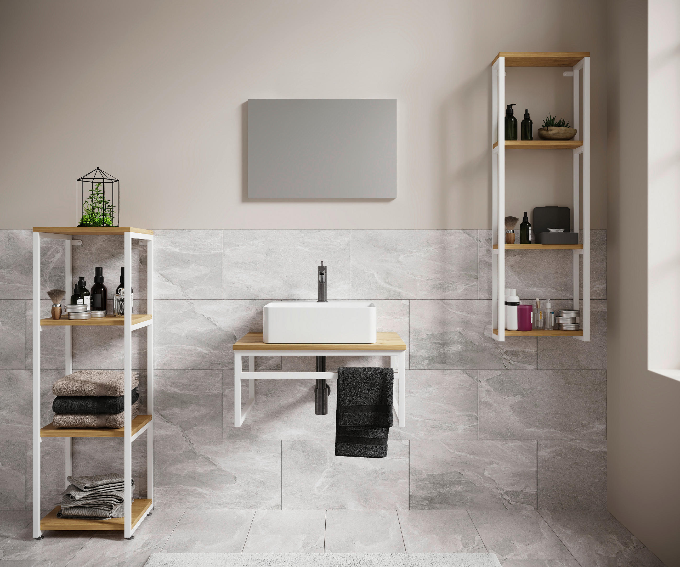 BADEZIMMER 5-teilig in 130 cm - Honigeiche/Weiss, Modern, Glas/Keramik (130cm) - MID.YOU
