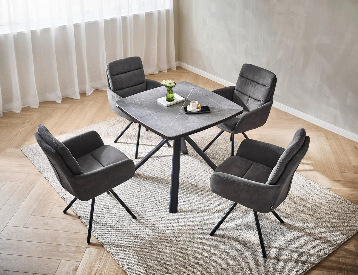 MATBORD grå, svart kvadratisk  utdragbar  - svart/grå, Design, metall/trämaterial (90-130/90/76cm) - Novel