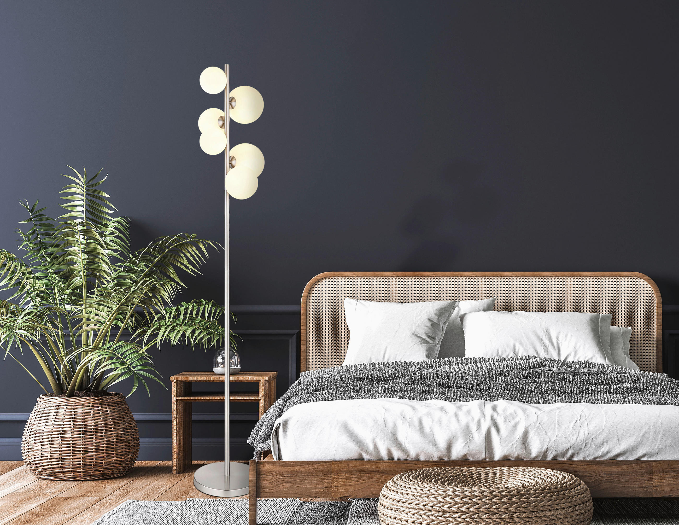 LED-STEHLEUCHTE 29,5/28/155 cm   - Opal/Schwarz, KONVENTIONELL, Glas/Kunststoff (29,5/28/155cm) - Globo