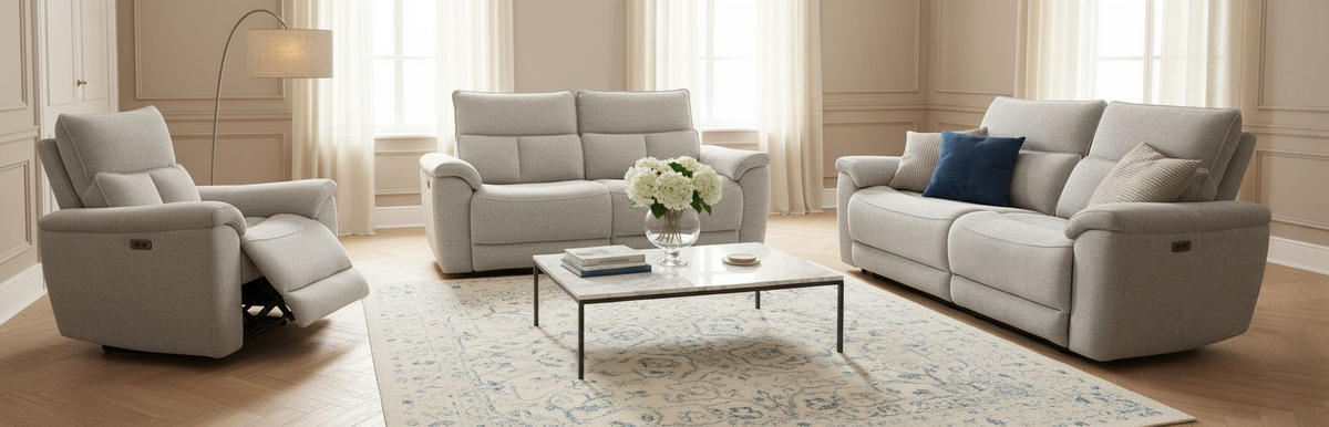 SITZGARNITUR Webstoff Hellgrau  - Hellgrau/Schwarz, KONVENTIONELL, Textil/Metall (200/160/98/102/97cm) - MID.YOU