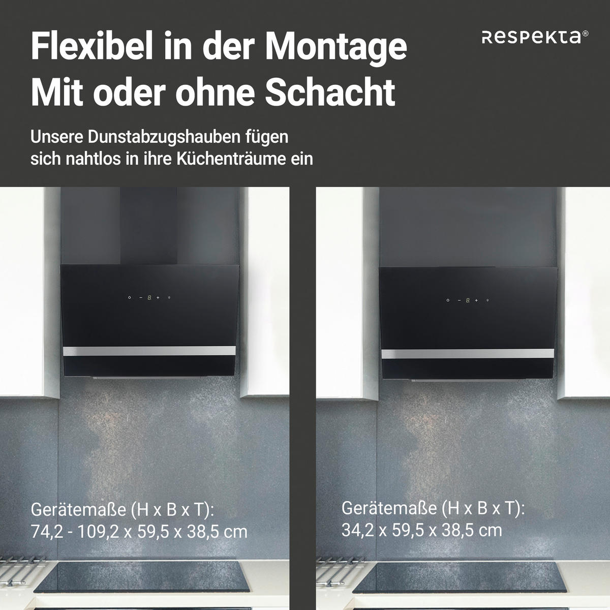 DUNSTABZUGSHAUBE CH24060SAM  - Schwarz, Trend, Glas/Metall (59,5/74,2-109,2/38,5cm) - Respekta