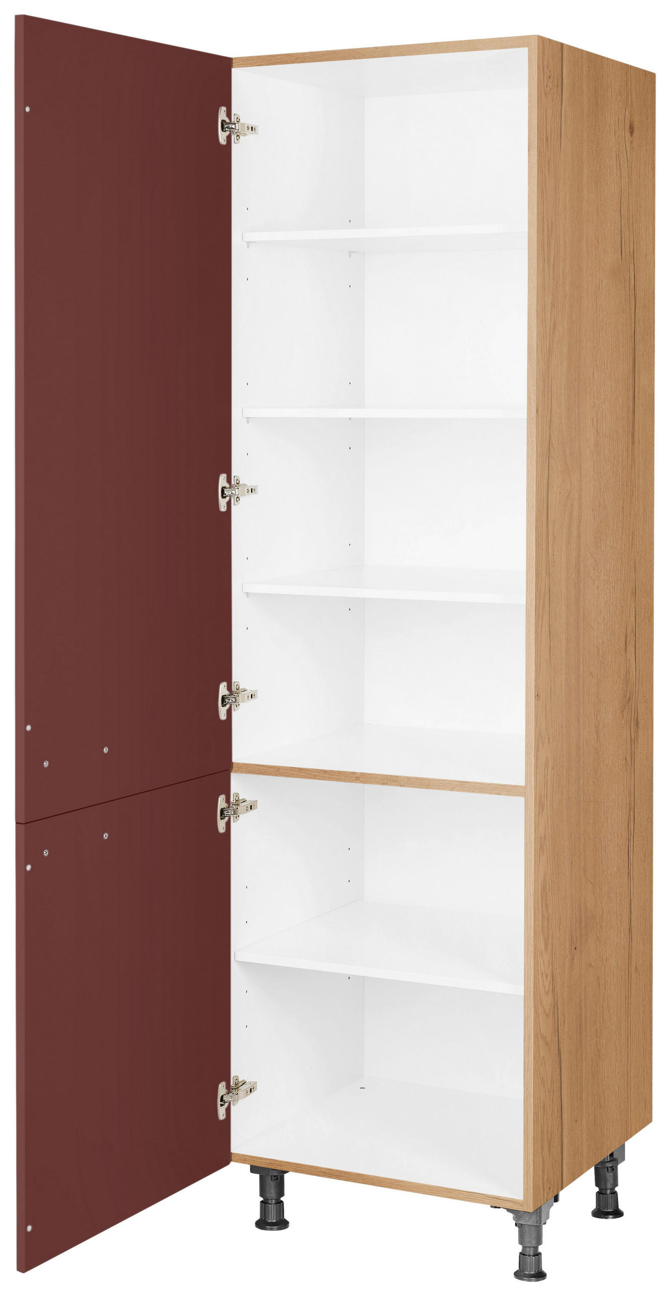 GESCHIRRSCHRANK 60/216,6/58 cm  in Rot, Eichefarben  - Eichefarben/Rot, MODERN, Holzwerkstoff/Metall (60/216,6/58cm) - Nobilia