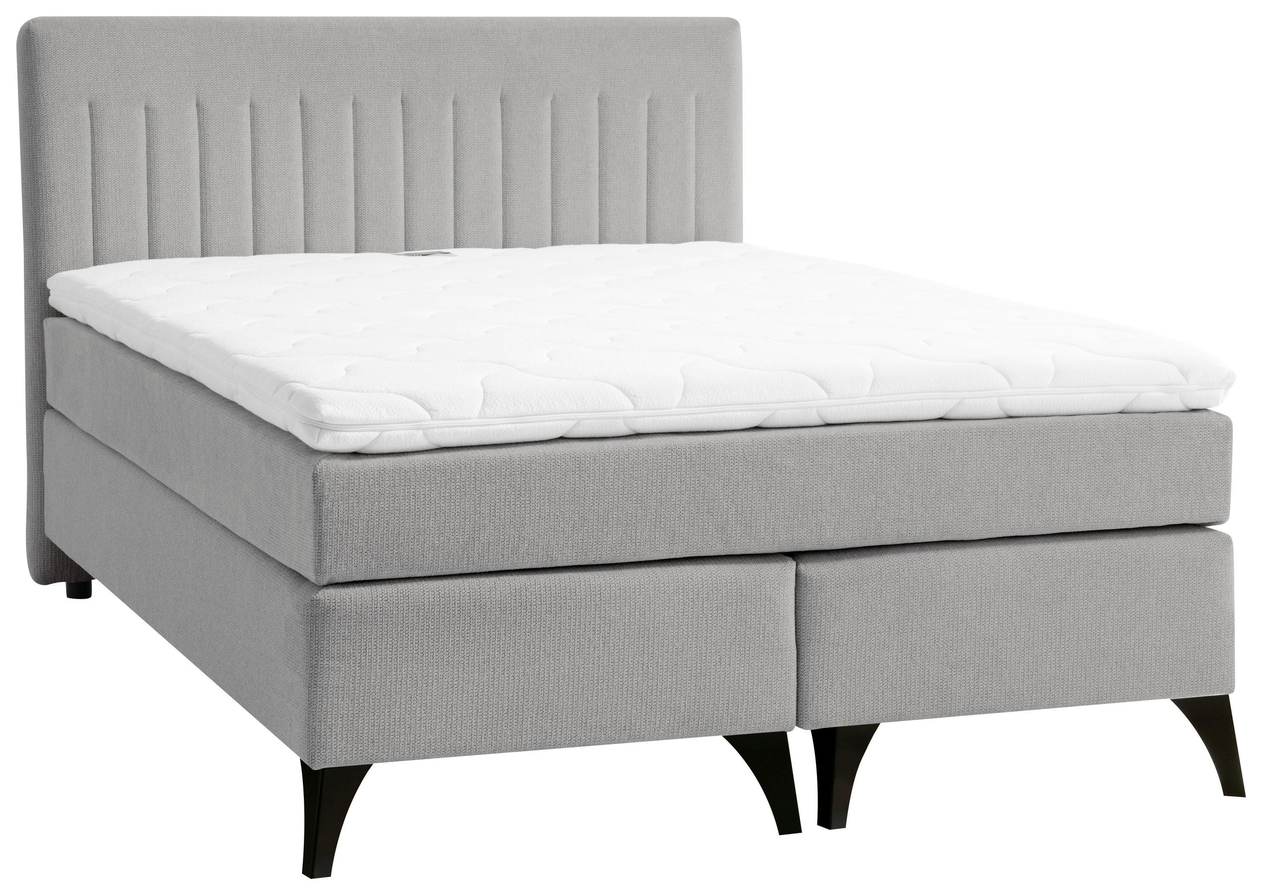 BOXSPRINGBETT 140/200 cm  in Platinfarben  - Platinfarben/Schwarz, Basics, Textil/Metall (140/200cm) - Boxxx