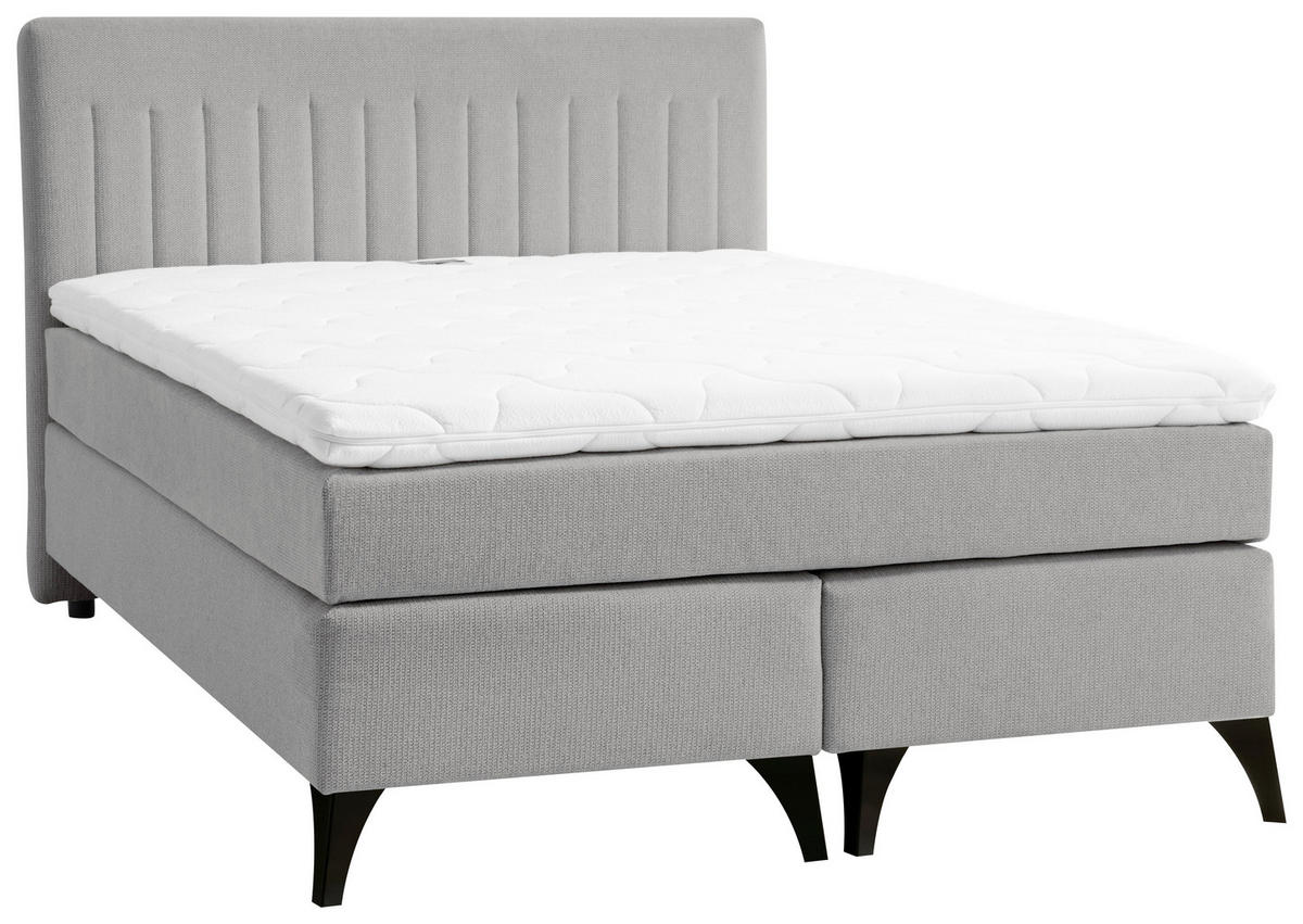 BOXSPRINGBETT 140/200 cm  in Platinfarben  - Platinfarben/Schwarz, Basics, Textil/Metall (140/200cm) - Boxxx