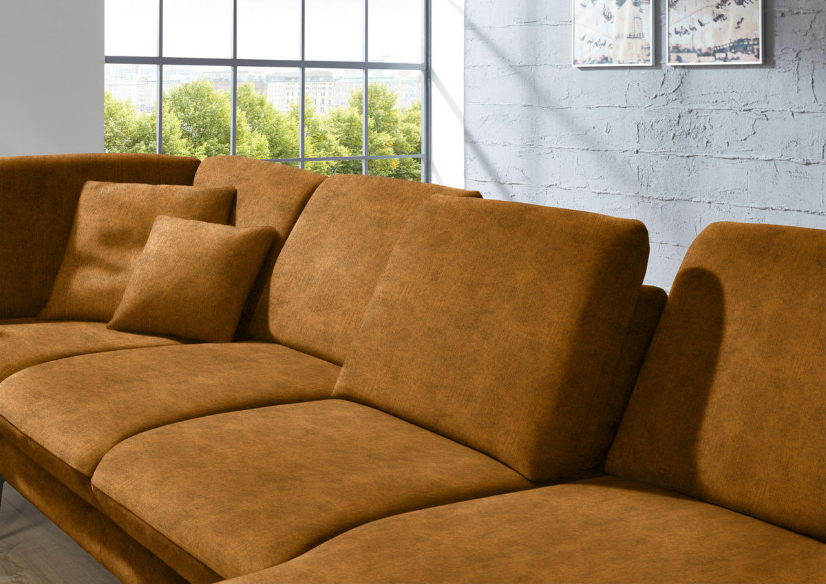 WOHNLANDSCHAFT in Velours Cognac  - Cognac/Schwarz, Design, Textil/Metall (208/344/180cm) - Dieter Knoll