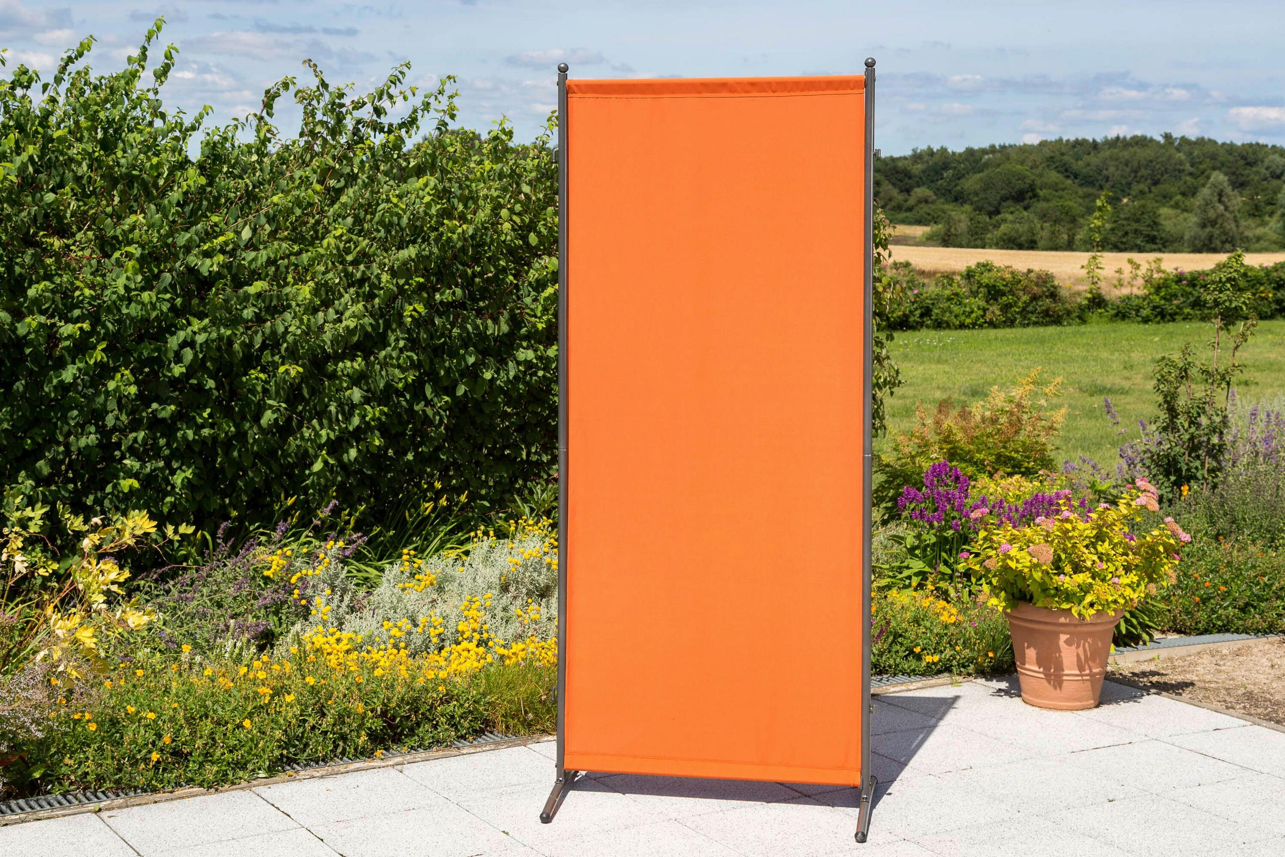 SICHTSCHUTZ Metall, Textil  - Silberfarben/Terracotta, KONVENTIONELL, Textil/Metall (80/188/50cm) - Gardenson