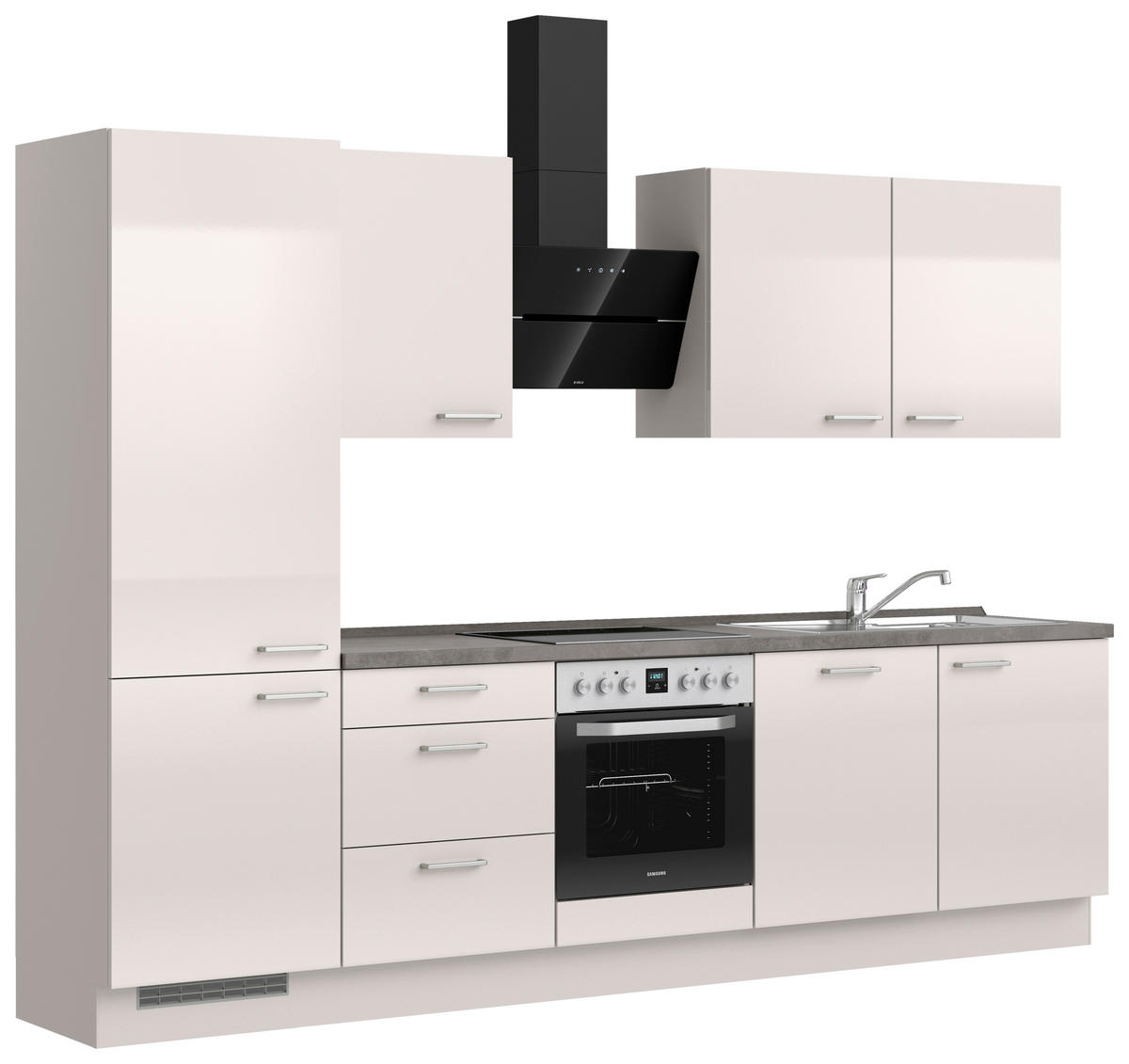 KÜCHENBLOCK Flasch 300 cm  in Schieferfarben, Hellgrau  - Schieferfarben/Edelstahlfarben, MODERN, Holzwerkstoff/Metall (300cm) - Nobilia