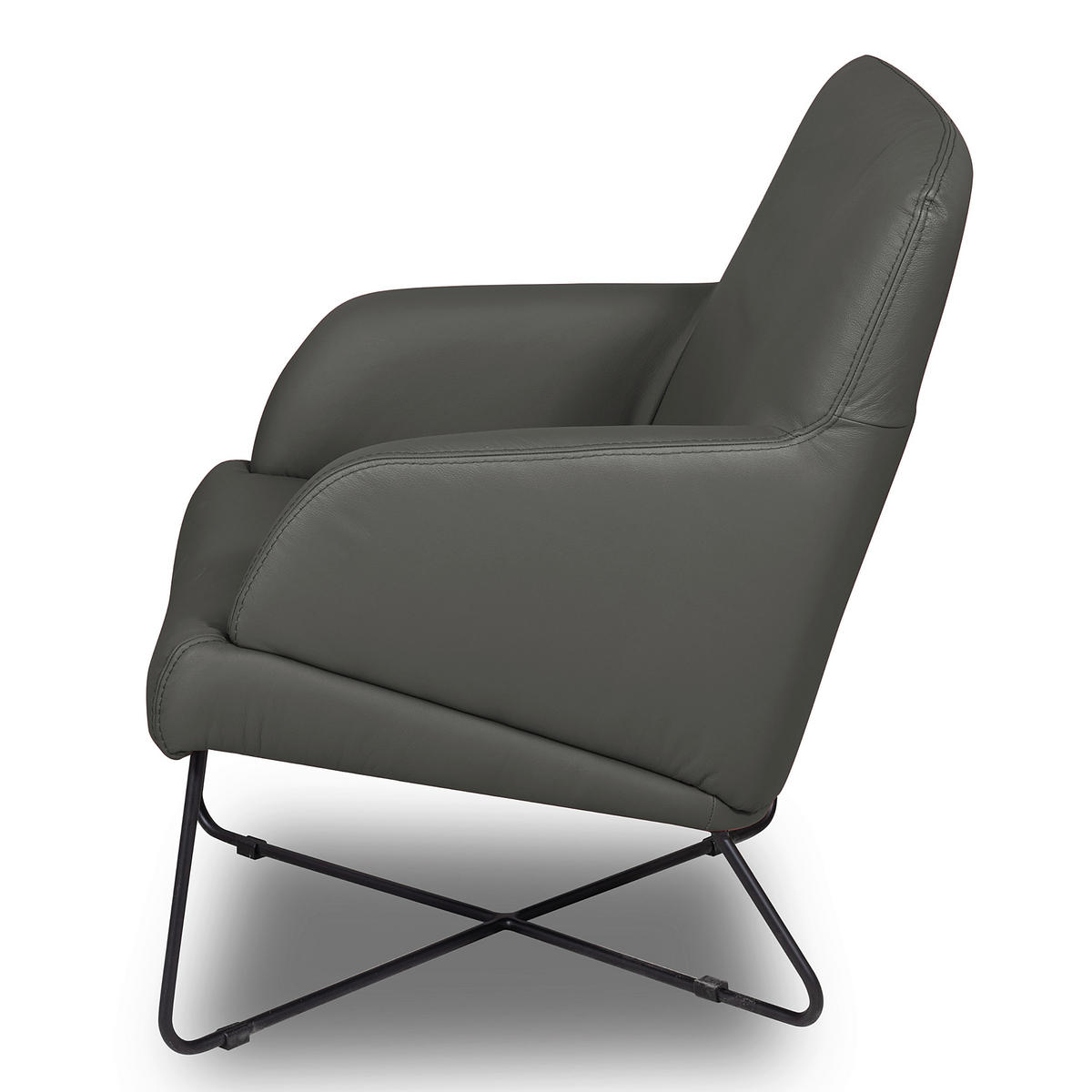 SESSEL in Echtleder Anthrazit  - Anthrazit/Schwarz, Design, Leder/Metall (67/87/74cm) - Livetastic