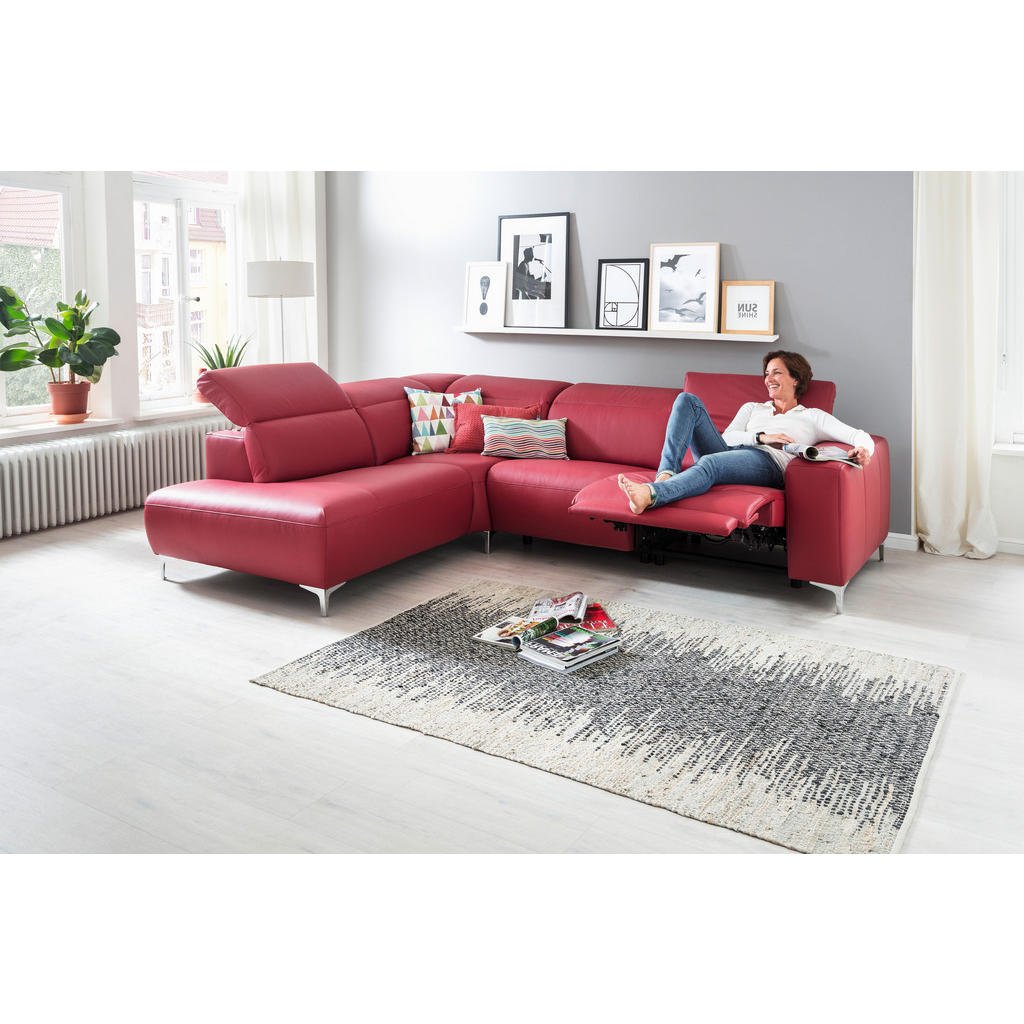 Thumbnail - Pure Home Lifestyle Ecksofa, Rot, Leder, Echtleder, Rindleder, Uni, 4-Sitzer, Ottomane links, L-Form, 290x223 cm, Blauer...
