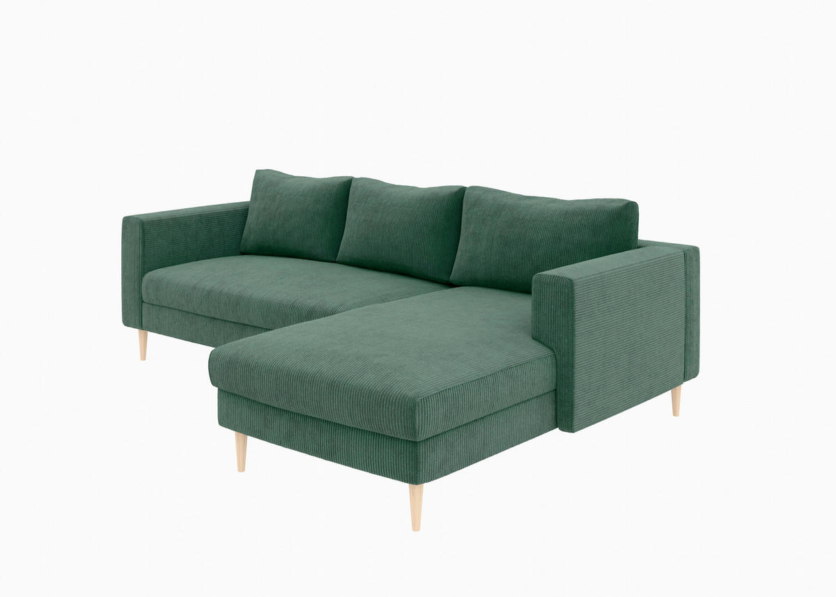 ECKSOFA Dunkelgrün Cord  - Dunkelgrün/Buchefarben, MODERN, Holz/Textil (232/161cm) - Trendmanufaktur