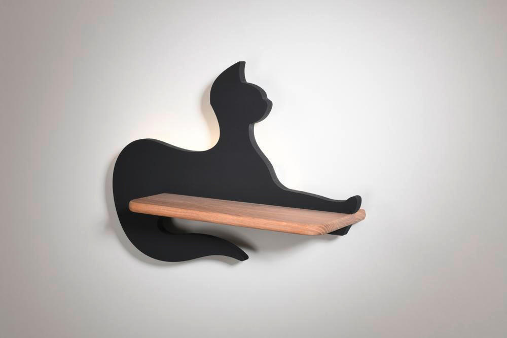 VÄGGLAMPA FÖR BARN Cat 36/12/26 cm   - svart, Basics, metall/trämaterial (36/12/26cm)