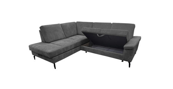 ECKSOFA Anthrazit Velours Bettkasten, Sitzvorzug  - Anthrazit/Schwarz, KONVENTIONELL, Textil/Metall (206/253cm) - Venda