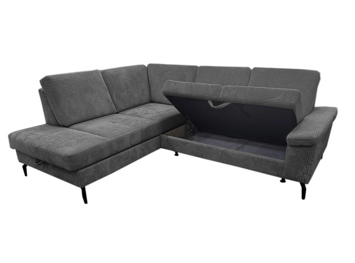 ECKSOFA Anthrazit Velours Bettkasten, Sitzvorzug  - Anthrazit/Schwarz, KONVENTIONELL, Textil/Metall (206/253cm) - Venda