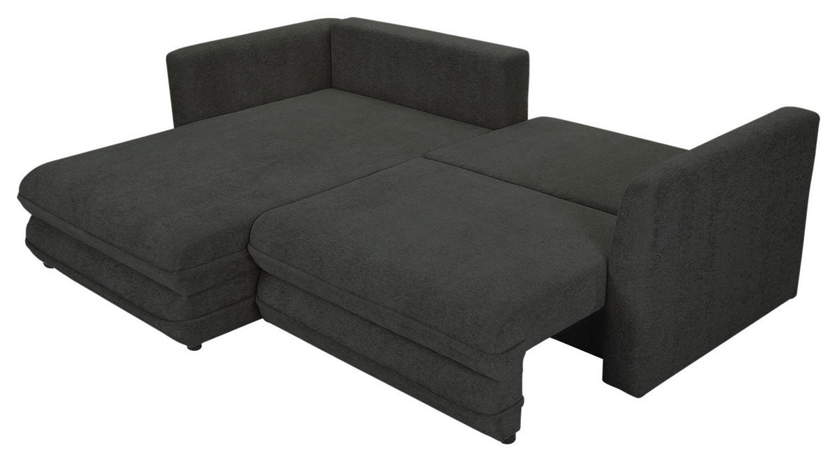 ECKSOFA Anthrazit Plüsch Zierkissen, Rückenkissen, Bettkasten, Schlaffunktion, Rücken echt, Liegefläche im Originalstoff  - Anthrazit/Beige, MODERN, Kunststoff/Textil (246/178cm) - Carryhome