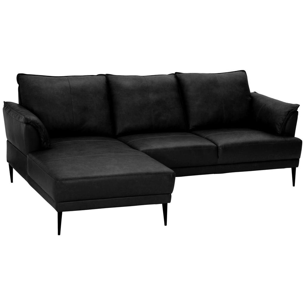 Thumbnail - Livetastic Ecksofa, Schwarz, Leder, Echtleder, Rindleder, 3-Sitzer, Ottomane links, L-Form, 233x153 cm, Wohnzimmer, Sofa...