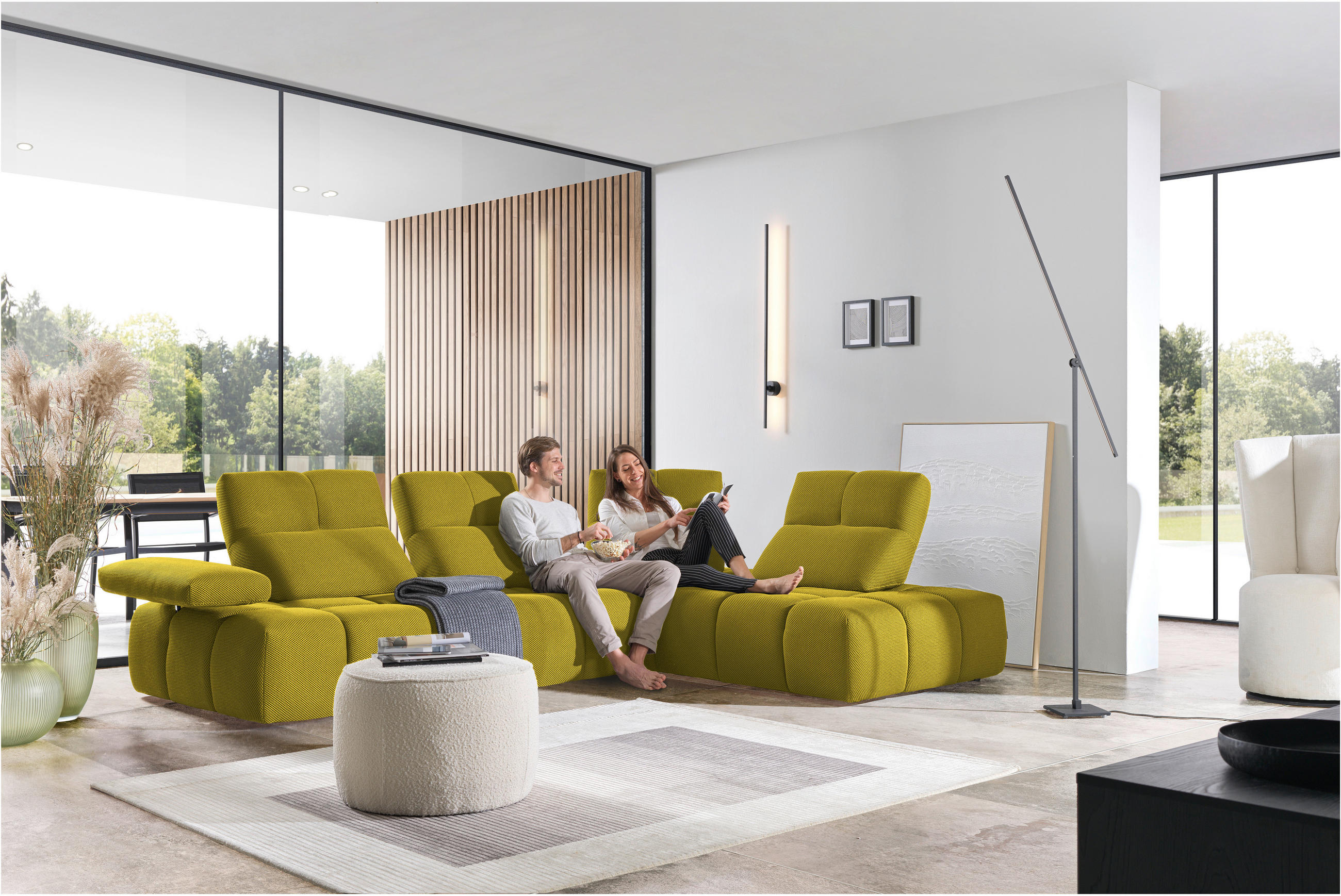 ECKSOFA in Struktur Gelb  - Gelb/Schwarz, Design, Kunststoff/Textil (313/233cm) - Emilio Belluti