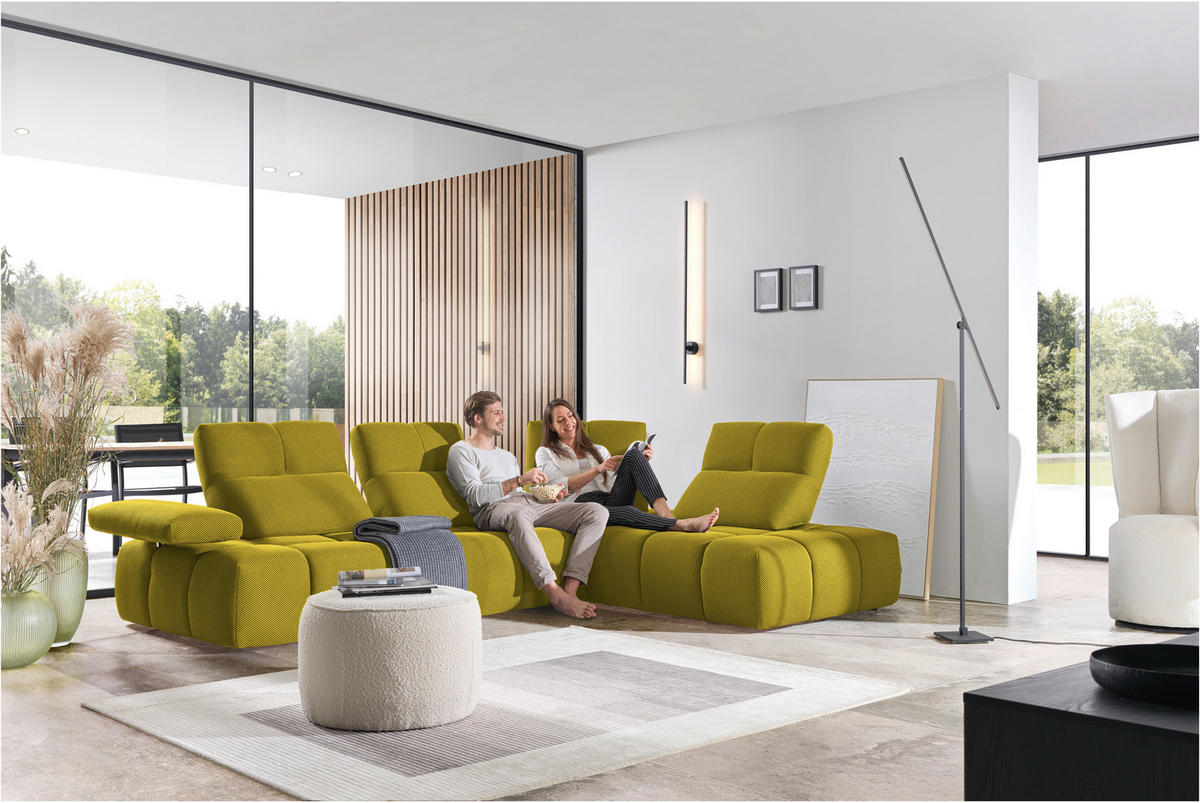 ECKSOFA in Struktur Gelb  313/233 cm  - Gelb/Schwarz, Design, Kunststoff/Textil (313/233cm) - Belluti