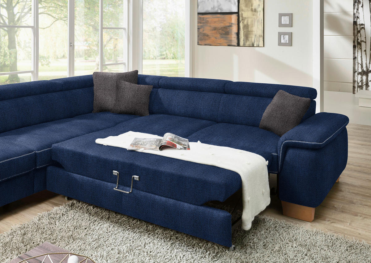ECKSOFA in Mikrofaser Dunkelblau  273/226 cm  - Eichefarben/Beige, Natur, Holz/Textil (273/226cm) - Beldomo System