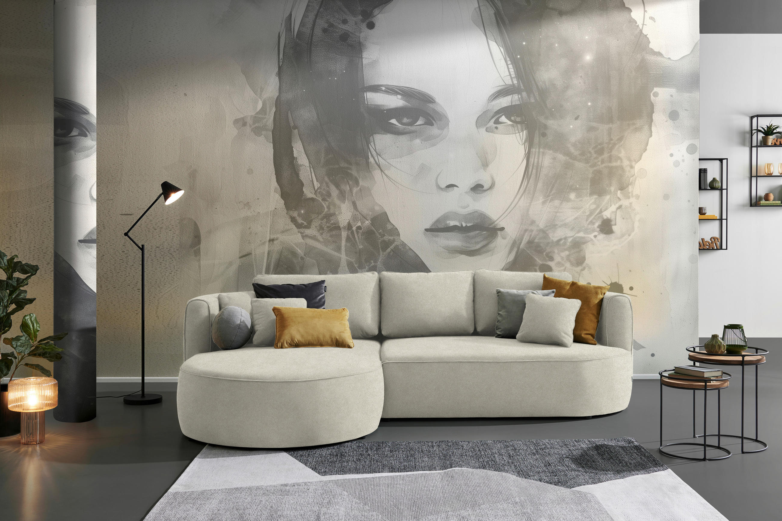 ECKSOFA in Webstoff Creme  - Creme/Schwarz, Design, Kunststoff/Textil (183/284cm) - Welnova